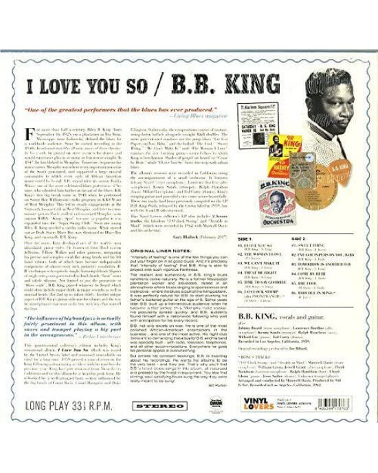 B.B. King – I Love You So + 2 Bonus Tracks! (LP) Plak (Sıfır - Kapalı Ambalaj)