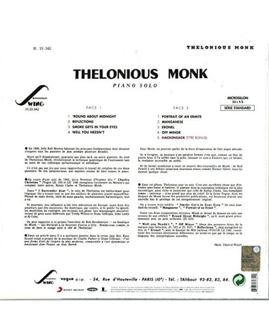 Thelonious Monk – Piano Solo (LP) Plak (Sıfır - Kapalı Ambalaj)